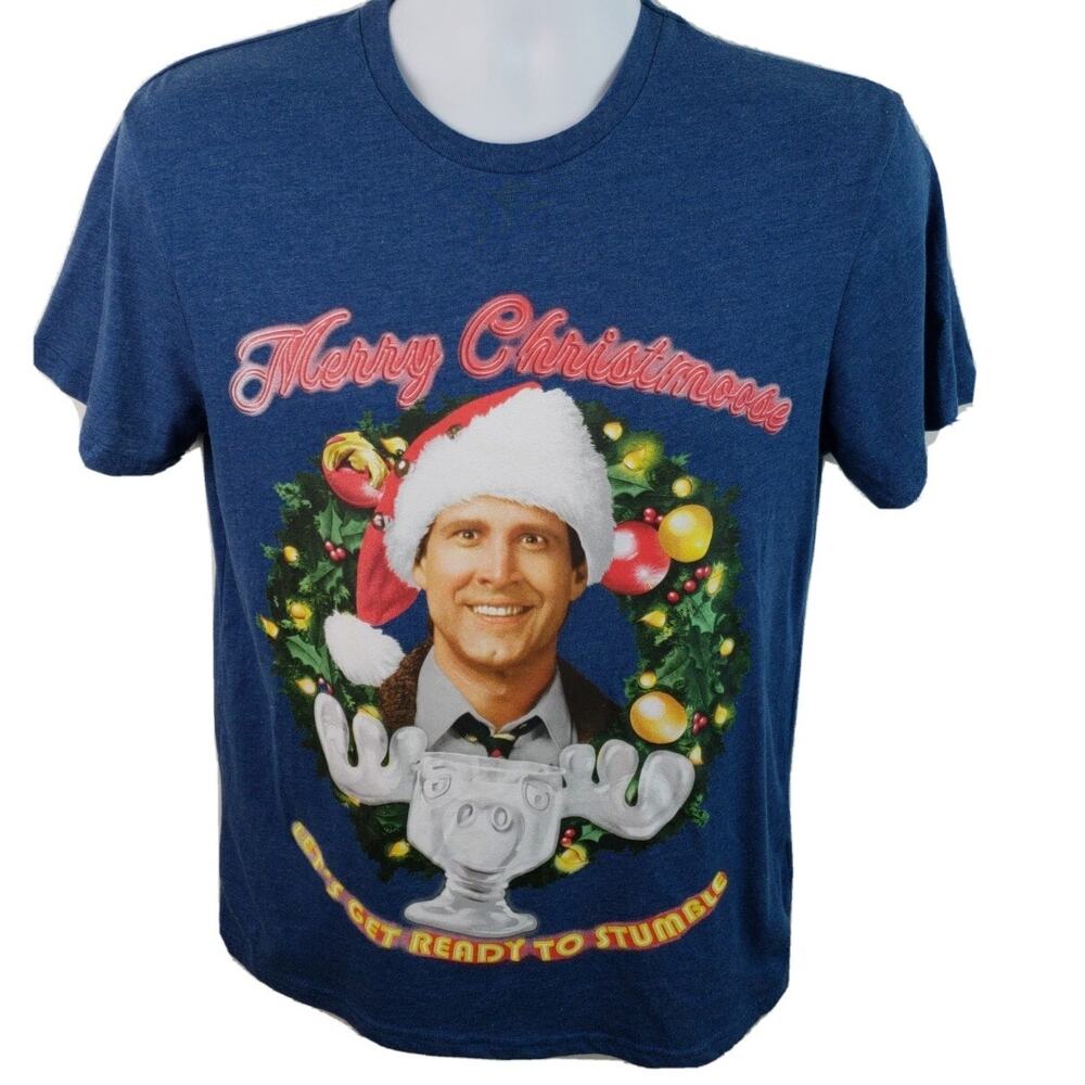 Official National Lampoons Christmas Vacation Ready to Stumble Blue Tshirt M